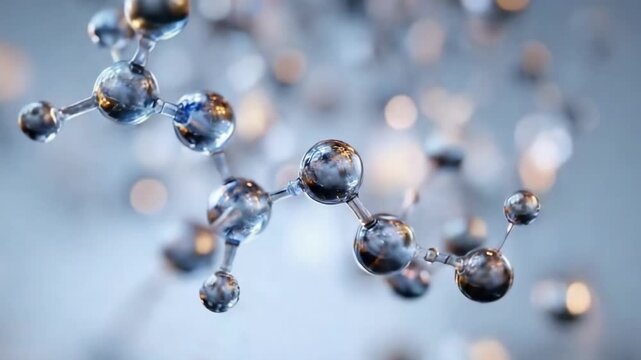 Ball-and-stick model of a molecule showing atoms connected by bonds.