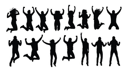 Jumping people silhouettes collection isolated on white background, Vector