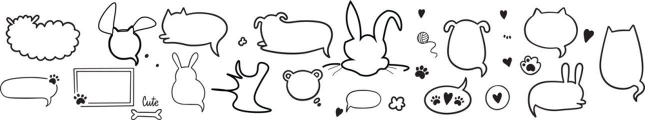 Cat dog pet frame, speech bubble cute set. Vector illustrations  Comic style speech bubbles collection. Set of Hand Drawn