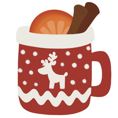 Festive Drink Preparation, Hot Beverage, Cozy Kitchen, Illustration, Warm Environment, Close-Up, Christmas Spirit