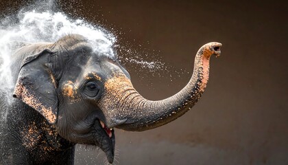 Majestic elephant splashes water with playful trunk, capturing a moment of pure joy and refreshment