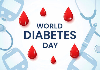 World diabetes day illustration with blood drops and medical equipment isolated on white background