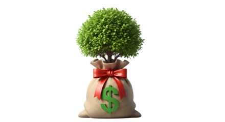 Money tree: investment and financial growth isolated on transparent background