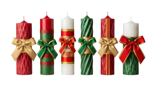 Christmas candle collection isolated on transparent background