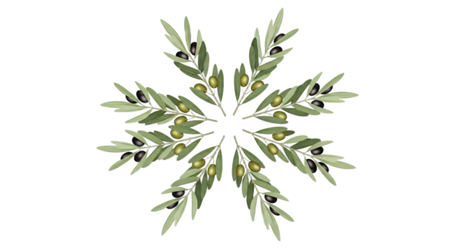 Olive Branch Mandala Pattern Isolated on White Background 1.
