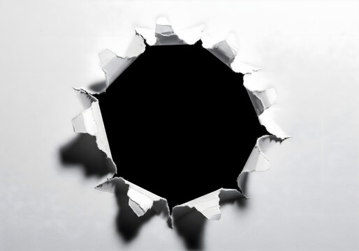 a hole in white paper for template visual presentation 