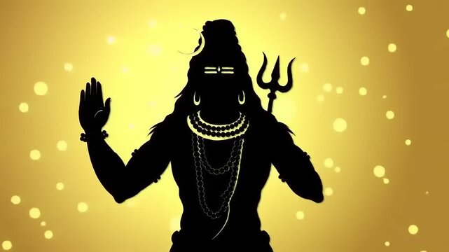 Silhouette of Lord Shiva against golden background.