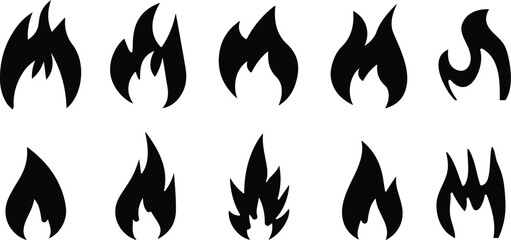 Fototapeta premium Fiery flame icon set. Fire vector icons .Hot fire flat silhouette clipart sings collection. . vector illustration 