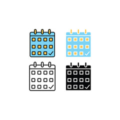 Obraz premium Flat, line, and color line vector icons of a calendar representing date, schedule, reminder, and time management. Ideal for business planning, productivity, organization, digital app design projects