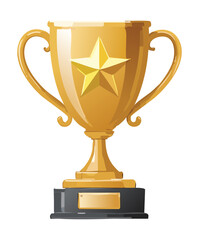 Radiant Golden Award Trophy Cup with Star Accent Standing on a Base Representing Excellence, Triumph, and First Place