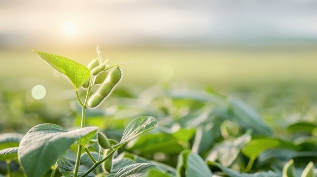 A close-up shot of a soybean pod revealing plump, glistening soybeans.