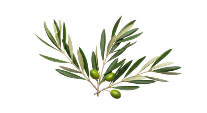 Olive Branch with Green Olives Isolated on White Background 1.