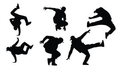 Dynamic breakdance silhouettes isolated on white background, Vector