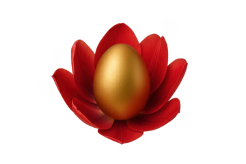 Golden easter egg resting in a red tulip