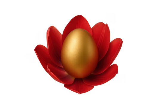 Golden easter egg resting in a red tulip