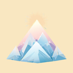 Glowing geometric ice mountain peak with sunlight for winter fantasy landscape and arctic adventure game environment design © firstprincess