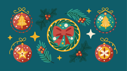 Festive Christmas Ornaments and Holly Sprigs Create a Cozy Holiday Season Feel, Perfect for Holiday Greetings and Seasonal Decorating Projects