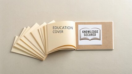 Open book with education cover showcasing knowledge secured concept on soft beige background for educational themes and ideas