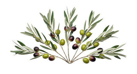 Olive Branches with Green and Black Olives Arranged in a Fan Shape.