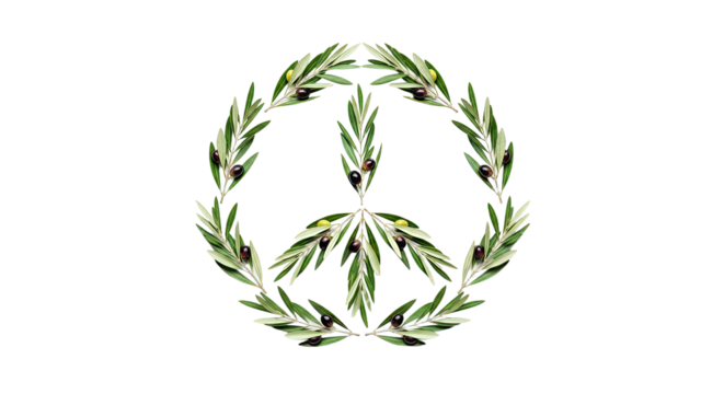 Peace Symbol Made of Olive Branches and Leaves.