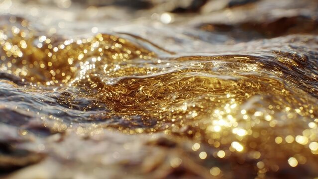Sunlit golden water rippling with sparkling highlights. Concept Sunlit Water, Golden Hour Reflections, Sparkling Ripples, Coastal Seascape, Tranquil Light