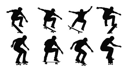 Skateboarders silhouettes collection isolated on white background, Vector © SILHUETTECHEMBER