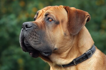 Obraz premium Majestic Tosa Inu: Close-Up of a Pedigreed Japanese Mastiff in a Lush Green Environment