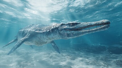 Mosasaurus Gliding Gracefully Through Shallow Waters: A Cretaceous Aquatic Predator
