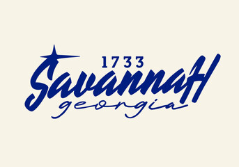 Vintage Elegant Script Typography Savannah Georgia State T-shirt, and Poster Design Minimalist Motivation Apparel - Vector
