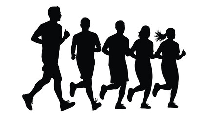 Group of runners silhouette isolated on white background, Vector