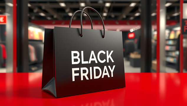 Black Friday Paper Bag with Handles — Elegant Red and Black Shopping Theme