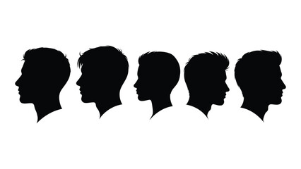 Male head silhouettes isolated on white background, Vector