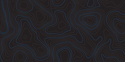Abstract dark background with blue contour lines resembling a topographic map. Modern digital design for technology, geography, or data visualization themes. Minimal, clean, and futuristic style. © feroj