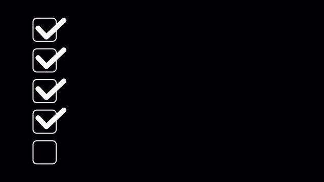 Sequential Check Mark Animation: Five Tasks Verified Complete, Perfect Loopable Motion Graphic for Success and Completion Indicators