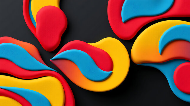 Abstract 3D Colorful Paper Waves Background, Red Orange Blue Curved Ribbons Pattern