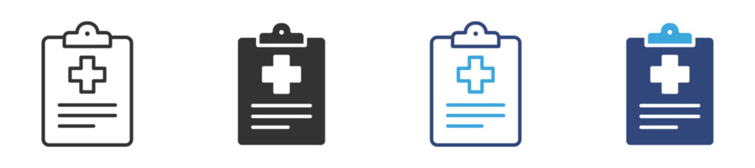 Health report  icon set, Clipboard with medical cross icon , represents Healthcare, Medical Services, Health Checkup, or Medical Records , vector illustration . 
