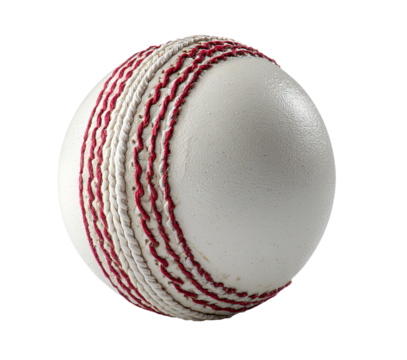 Cricket ball with red stitching isolated on a transparent background
