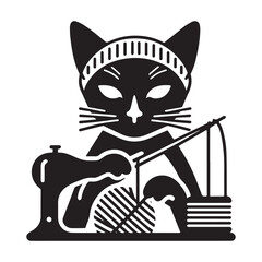 Cat Sewing Illustration: A Creative and Artistic Design.