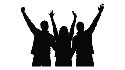 Three people celebrating silhouette isolated on white background, Vector