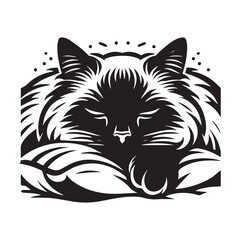 Sleeping Cat Silhouette Illustration: Serene Peaceful and Relaxed.