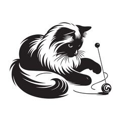 Elegant Black Cat Playing with Yarn Artistic Silhouette.