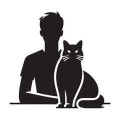 Man and cat silhouette a bond of companionship and love.