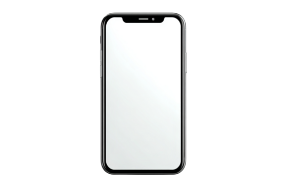 Silver smartphone with blank white screen isolated on a transparent background