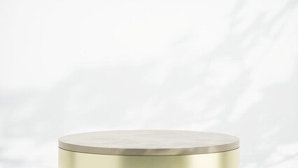 3d illustration of minimal podium, Simply geometric product display with tree leaf shadow, Cosmetic presentation backdrop