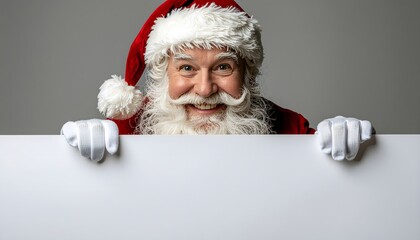 Santa claus holding blank white board high resolution photo