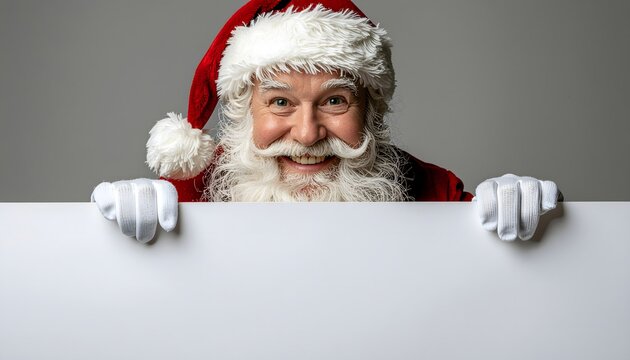 Santa claus holding blank white board high resolution photo