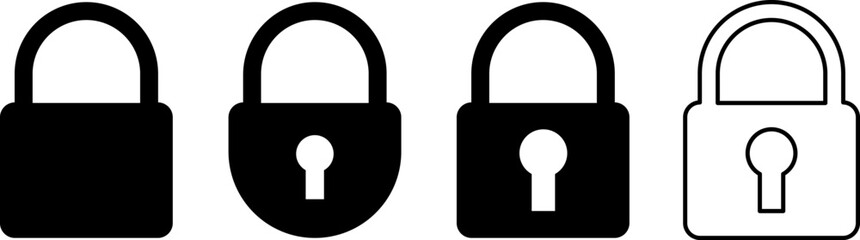 Four padlock icons in black and white silhouette style