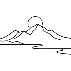 Minimal Mountain Landscape Line Art Illustration