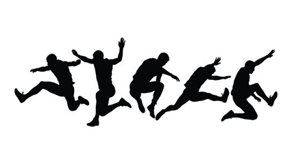 Athlete jumping silhouette sequence isolated on white background, Vector