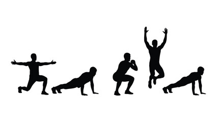 Fitness exercise silhouettes isolated on white background, Vector